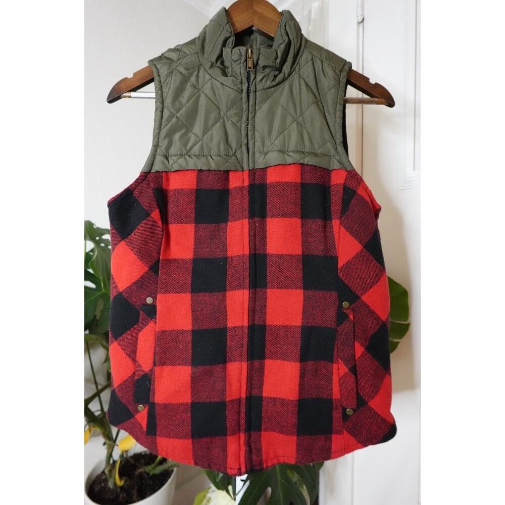 Maurices Women's Split Fabric Checkered Flannel Buffalo Plaid Vest Size Small